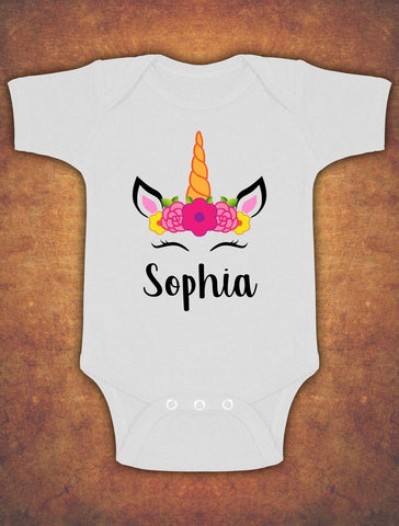 Personalised Any Name Unicorn Girl Baby Kids Present Grow Body Suit Vest