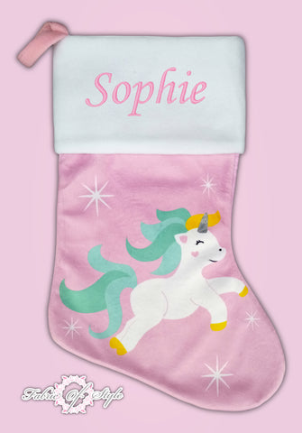 Personalised  Luxury Embroidered Kids Christmas Stocking Unicorn 2