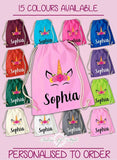 Personalised Any Name Unicorn Girls Back To Drawstring Bag PE GYM School Kids