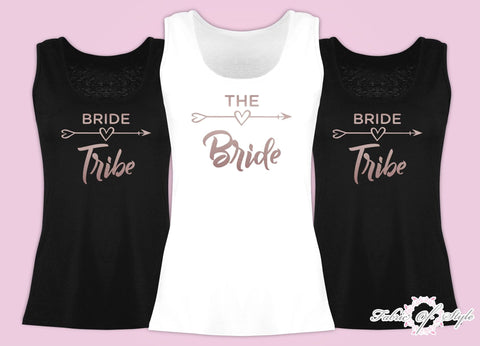 Vest Tank Top Hen Do Party Bride Tribe Wedding T-shirt Ladies Female Rose Gold