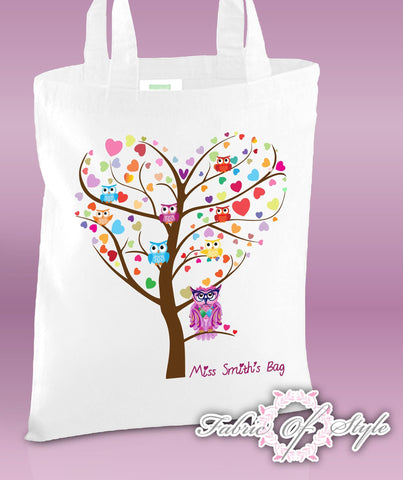 PERSONALISED  Tote Bag Thank You Teacher School Gift  Heart Tree Design White