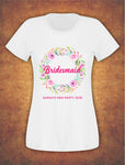 Wreath Personalised Floral Hen Do Party Bridesmaid Bride  T-shirt Ladies Female