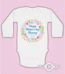 Personalised Wreath First Mothers Day Baby Kids 2021 Body Vest long sleeve Boy