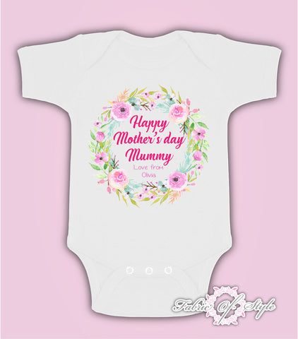 Personalised Wreath First Mothers Day Baby Kids 2021 Body Suit Vest Girl