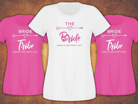 Hen Do Party Bride Tribe Personalised T-shirt Ladies Female Fushia